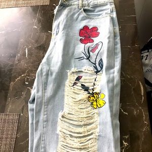 Brand new shein jeans/ rips and designs/ baggy fit